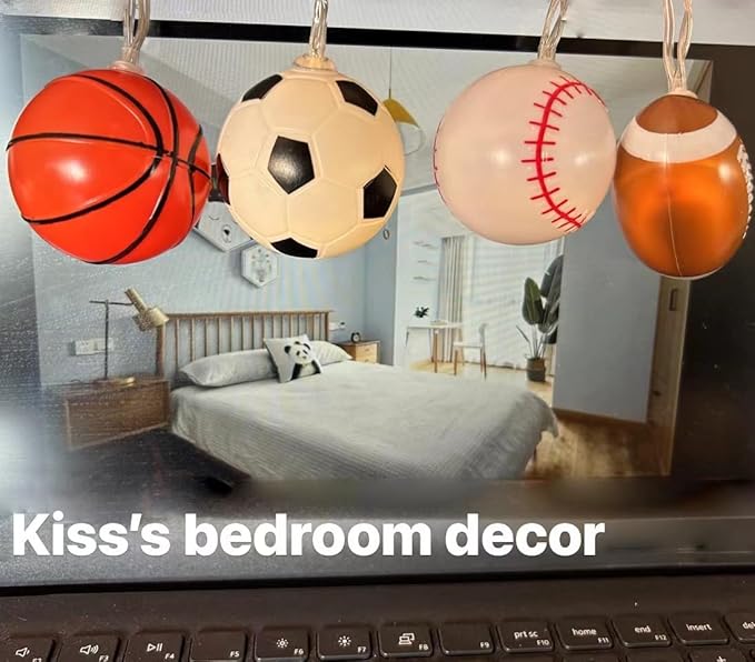 Sport Ball Theme Room Decor String Lights with 8 Mode,Battery Operated 14 ft 20 LED Mix Baseball Basketball Football Soccer Led Lights for Bedroom Christmas Themed Tree Party Decoration