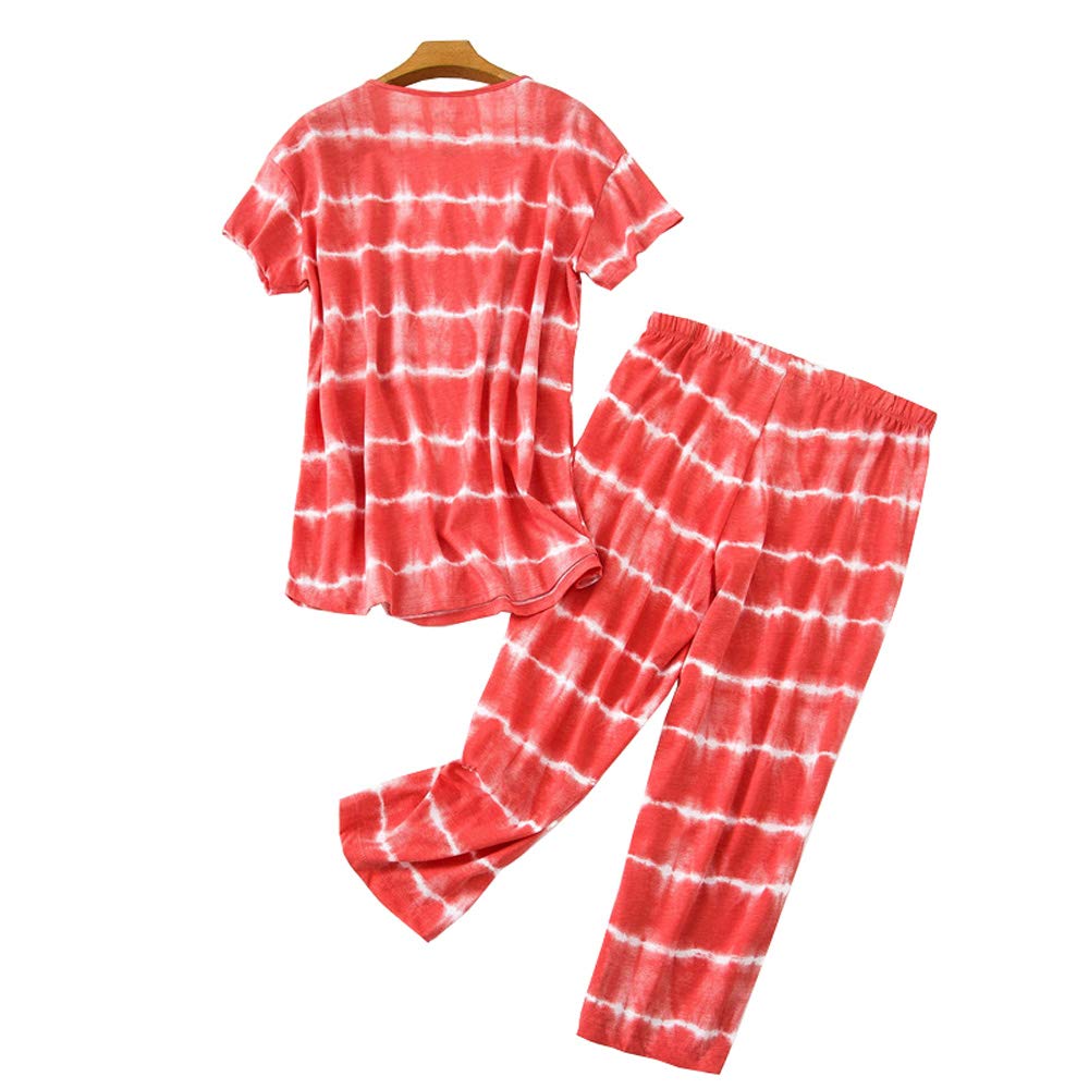 GTLY Womens Plus Size Pajama Sets Summer Cotton Sleepwear Tops with Capri Pants Pjs Ladies Orange Stripe Pajama Set