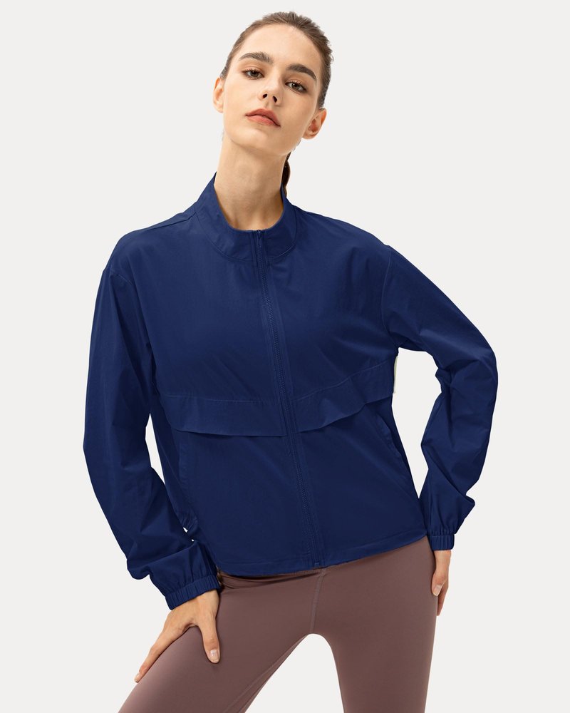Locachy Women's Lightweight Zip Up Athletic Jacket Stand Collar Windproof Sun Protection Workout Outdoor Jacket Navy L
