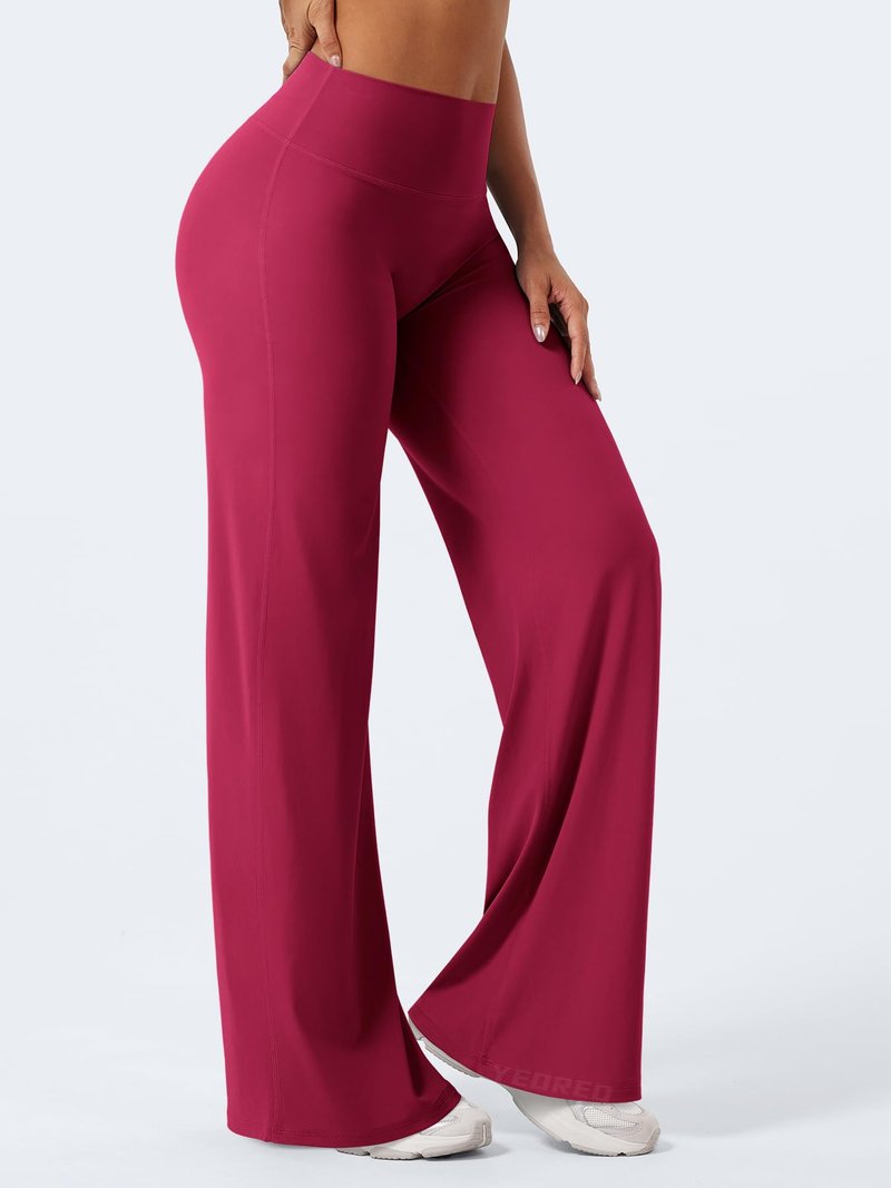 YEOREO Workout Leggings Womens No Front Seam Straight Leggings 33" High Waist Buttery Eddiy Gym Yoga Pants Ruby Red M