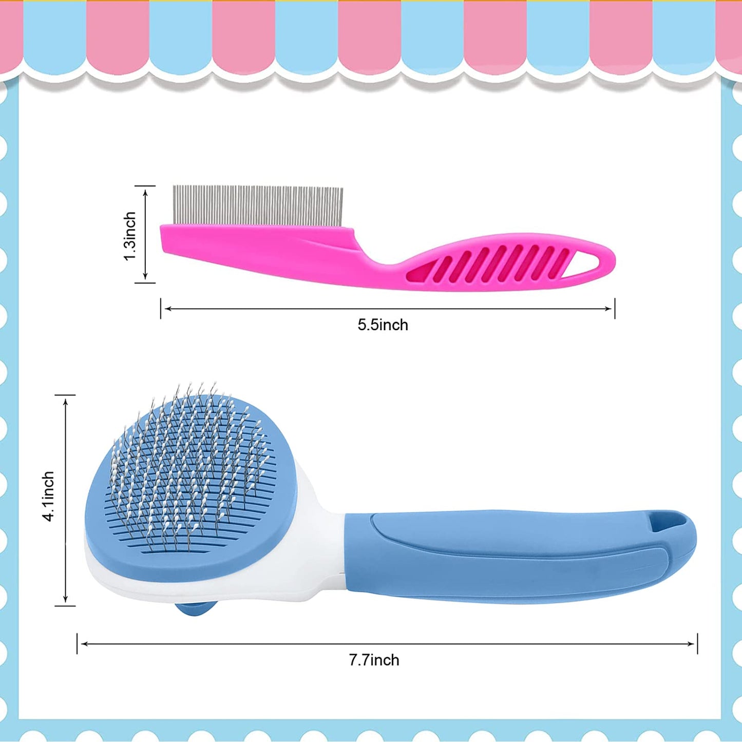 Cat Brush for Shedding and Grooming, Pet Self Cleaning Slicker Brush with Cat Hair Comb by KALAMANDA (Blue)