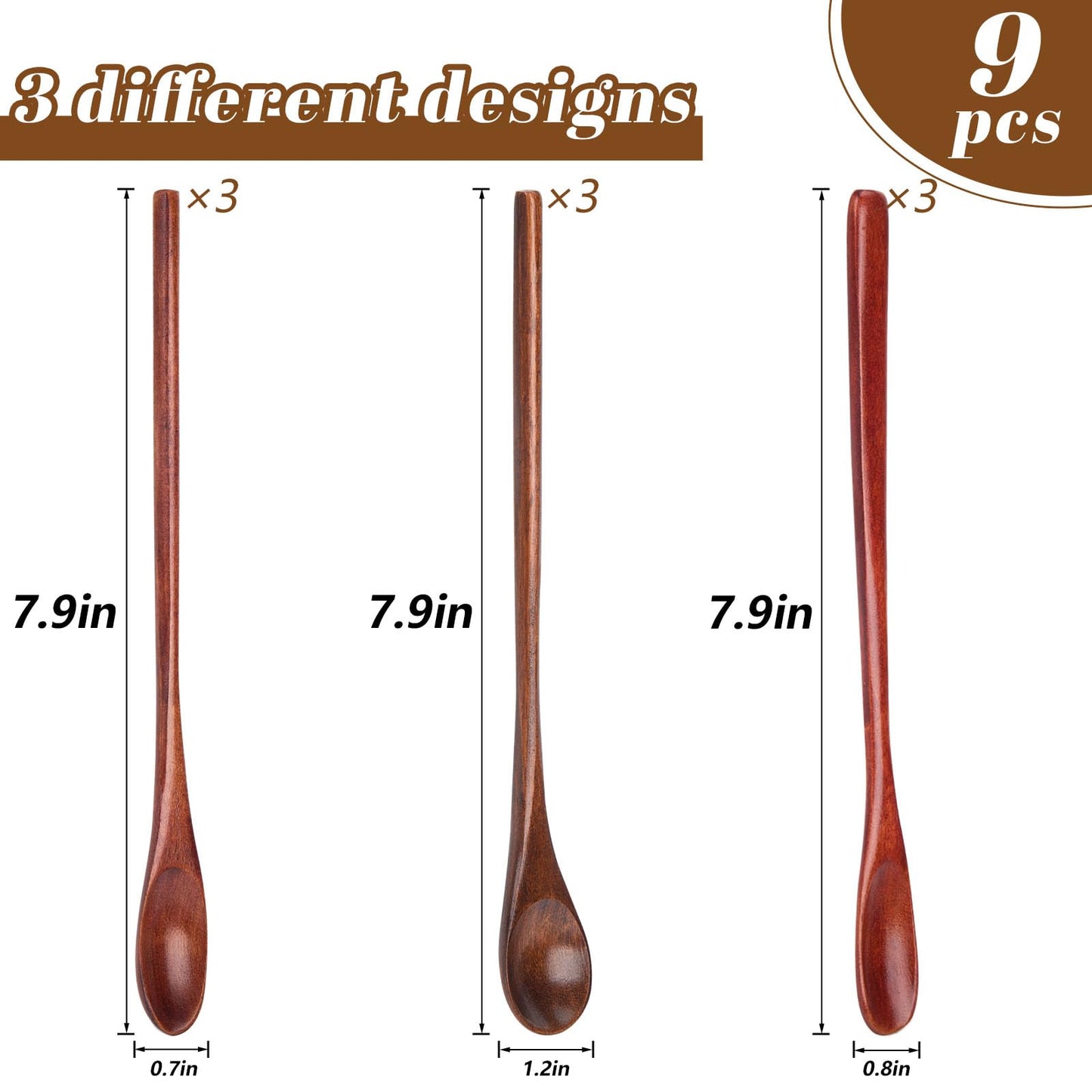 HANSGO 9PCS Wooden Honey Spoons, Mixing Coffee spoon with Long Handle for Jam Dessert Stirring