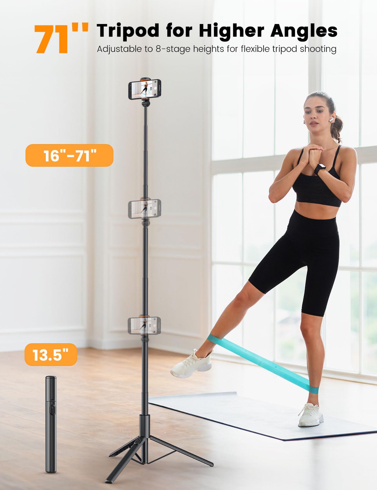 ANXRE 71"/180cm Phone Tripod Monopod, NT79 Extendable Selfie Stick Tripod for Cell Phone&Camera, Mobile Tripod Stand for Filming, Tripod Stand Holder Compatible with Smartphone Camera