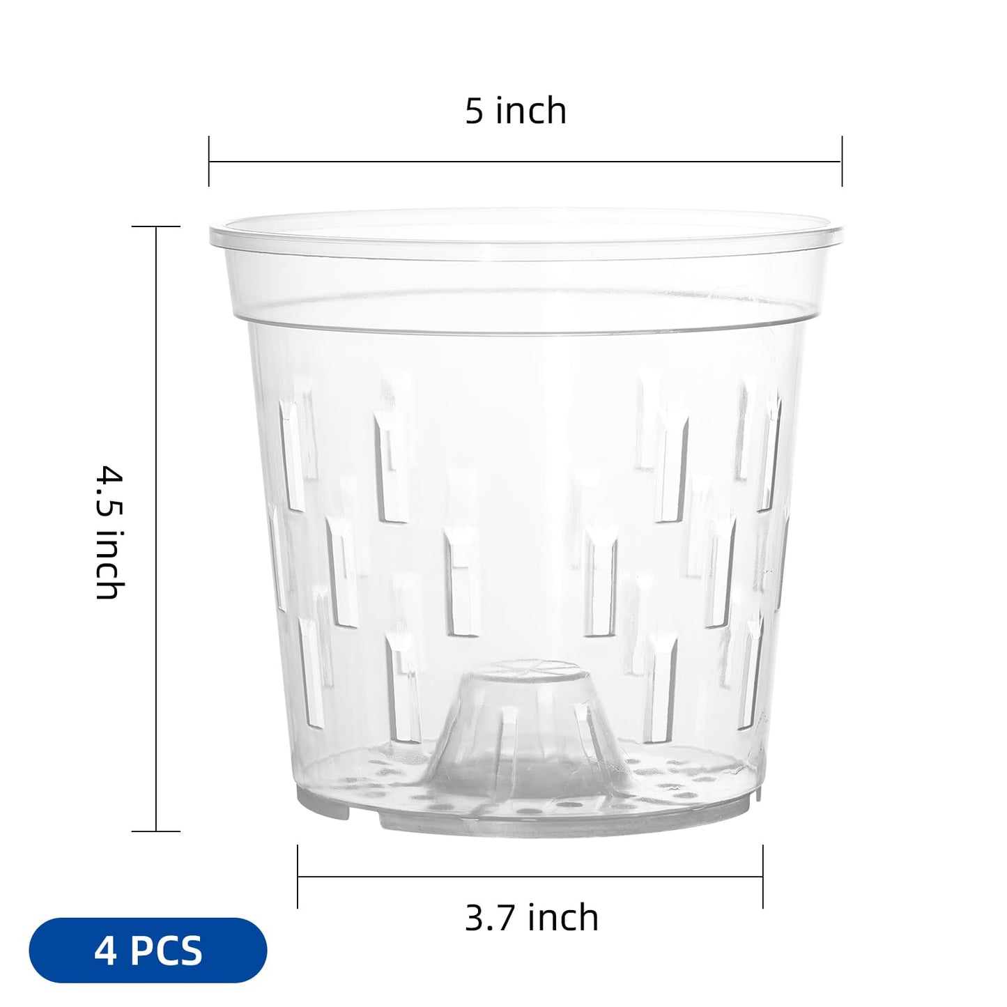 TRUEDAYS Orchid Pot – 4 Pack 5 Inch Clear Orchid Pots with Drainage Holes for Repotting – Ideal for Healthy Root Growth – Sturdy Plastic Plant Pot for Indoor & Outdoor Plants