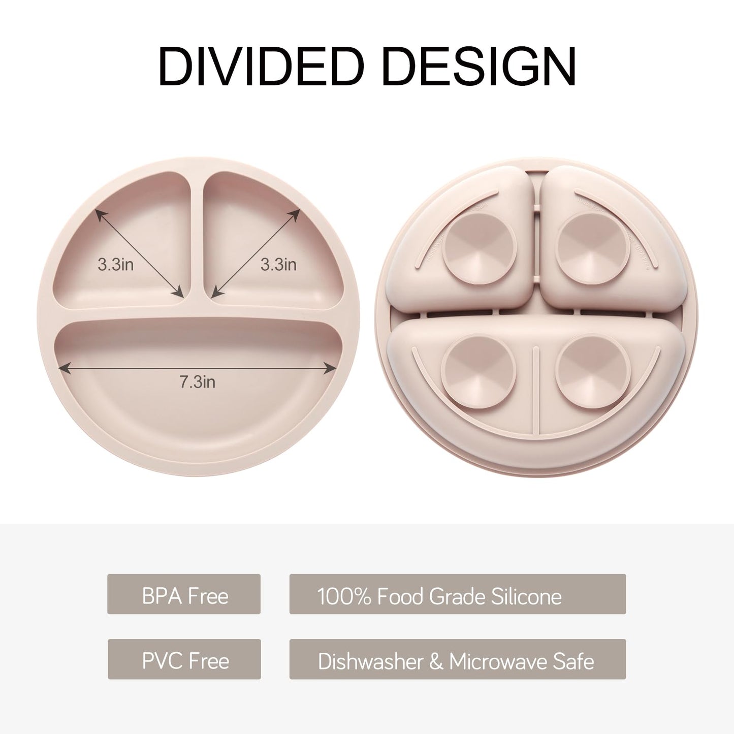 Eascrozn Silicone Feeding Set, 2 Pack Divided Toddler Plates with Suction, 2 Pack Utensils - Spoons & Forks, BPA Free, Baby Led Weaning Supplies