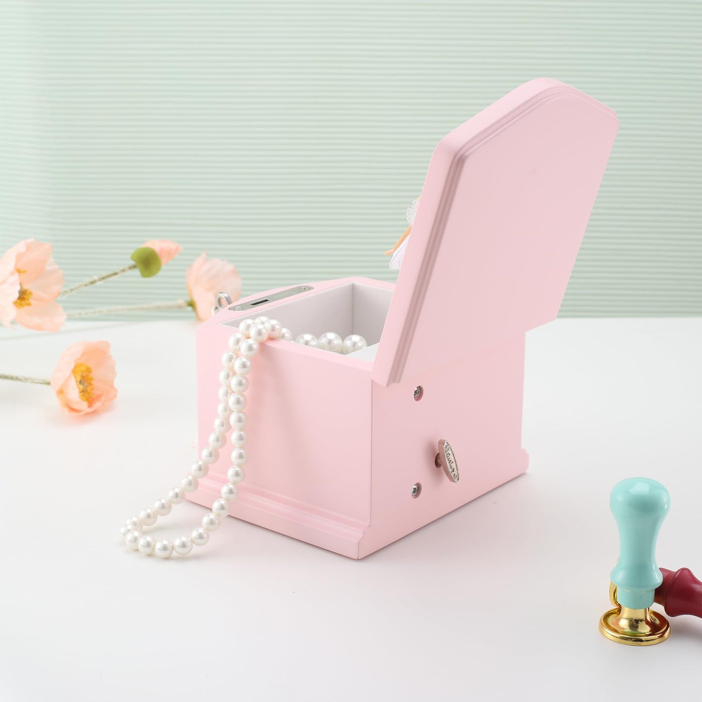 Jozen Gift Pink Small Ballerina Musical Jewelry Box with Mirror and Lock for Girls,Pink Kid's Jewelry Storage Music Chest,Gift for Christmas,New Year,Birthday