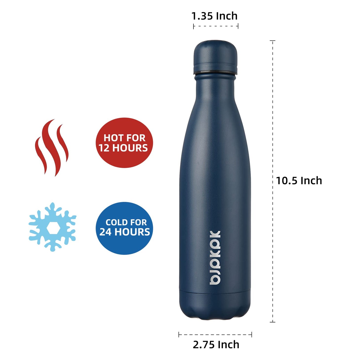 BJPKPK 17oz Insulated Stainless Steel Water Bottles,Sports Water Bottles Keep Cold for 24 Hours and Hot for 12 Hours,BPA Free for Travel,Navy blue