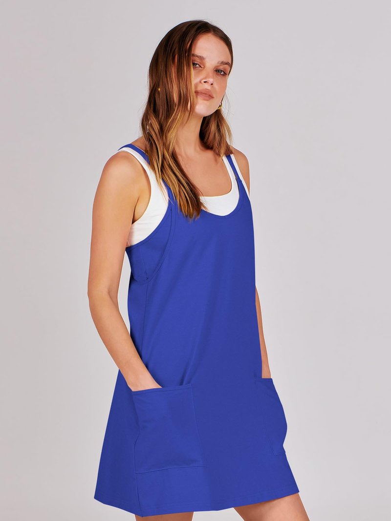 ANRABESS Women Athletic Dress Summer Tennis Workout Active Sports Mini Romper Dress Built in Shorts Travel Vacation Clothes Royal Blue XX-Large