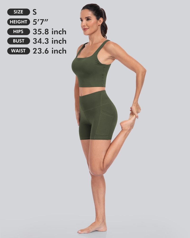 CHRLEISURE 6 Packs Womens Biker Shorts with Pocket, 5 Inch High Waisted Tummy Control Spandex Yoga Workout Shorts (BlackGreyWineXRedNavyJGreen-L)