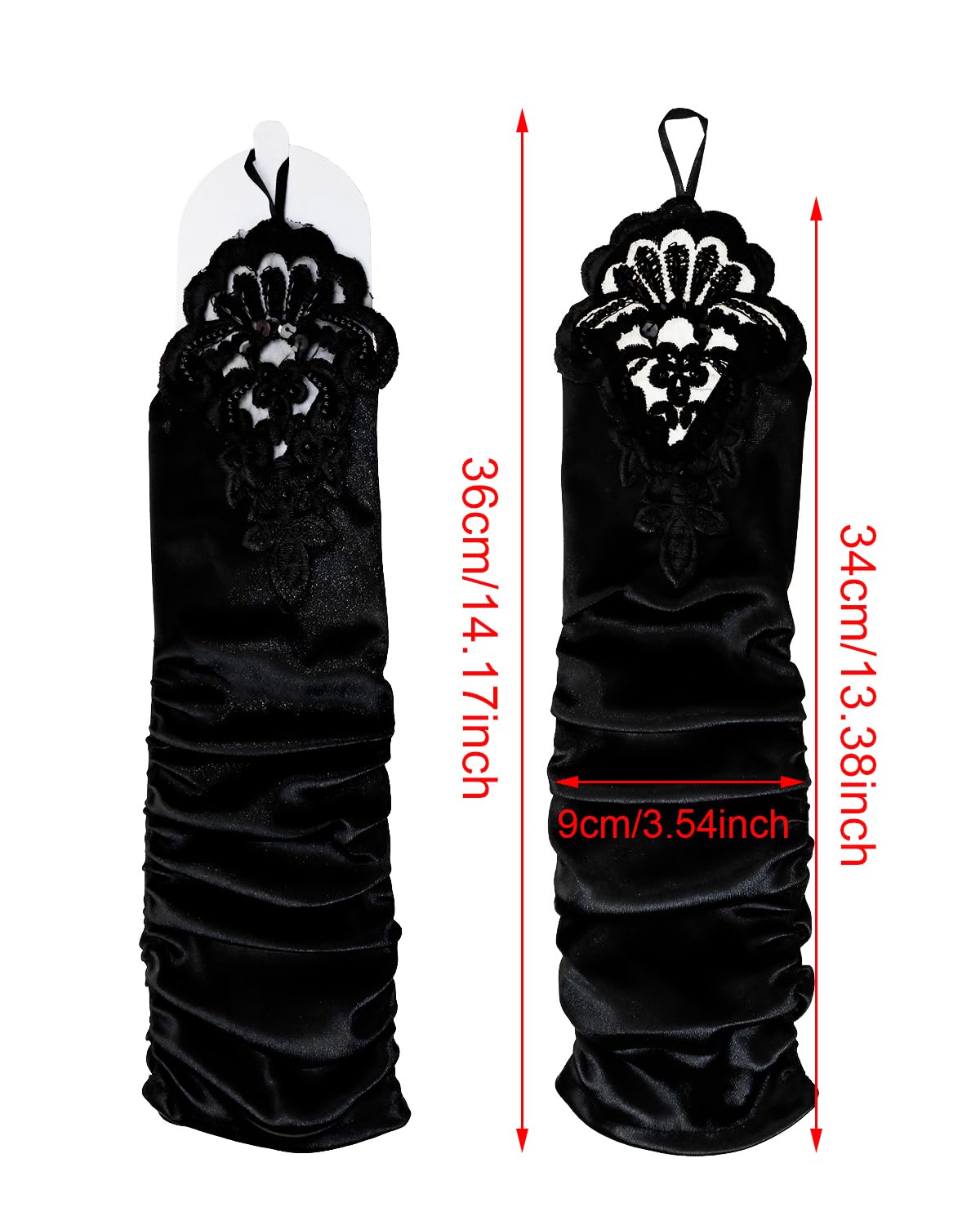 PENTA ANGEL 1920s Black Long Opera Gloves with Finger Loops Stretchy Fingerless Floral Embroidery Sequins Satin Evening Bridal Party Elbow Gloves for Women Theme Party Halloween Costume