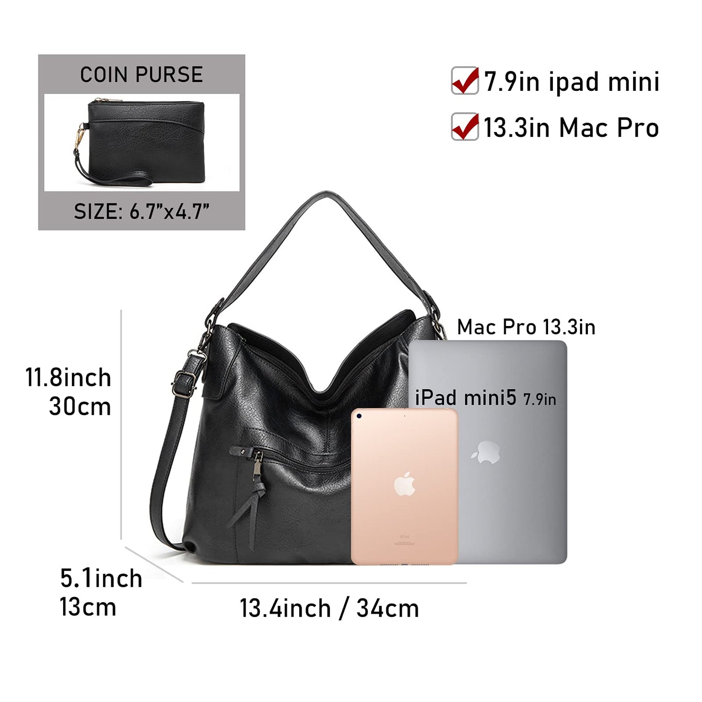 Gladdon Hobo Bags for Women Large Capacity Handbags Bags Ladies Tote Bags Leather Crossbody Shoulder Bags with Small Purse Set 2PCS
