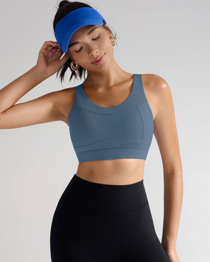 RUNNING GIRL High Impact Sports Bras for Women,Racerback Running Bra Workout Crop Tank Tops Longline Sports Bra Push up(WX2667 Navy Blue XL)