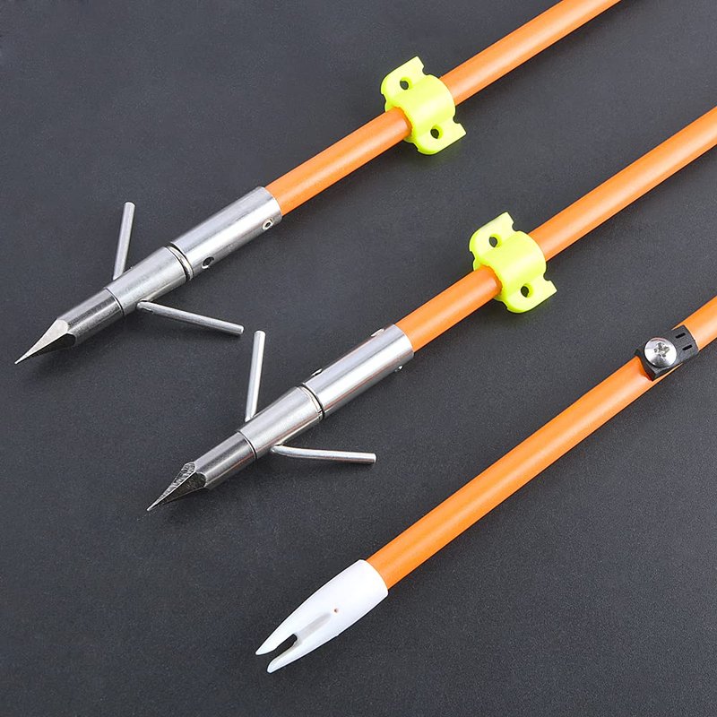 AMEYXGS 6/12pcs Archery Fiberglass Bowfishing Arrow Bow Fishing Arrows with Broadheads and Safty Slides for Compound and Bow Recurve Bow Fishing Hunting (6, Orange Type1)