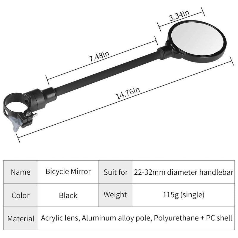 2pcs Bike Mirror, Adjustable Handlebar Rear View Mirrors For Mountain Road Bike Bicycle Electric Motorcycle Black