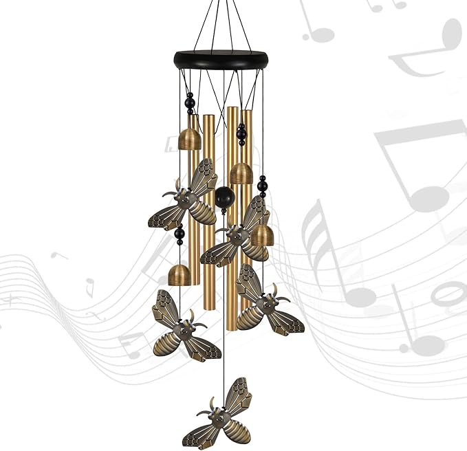 Bronze Bees Wind Chimes Decor, Portable Mobile Wind Catcher, Sympathy Wind Bells, Memorial Gifts for Mom, Housewarming, Blessing Windchime(Outside/Indoor/Home/Room/Porch/Tree/Yard/Garden Decorate)