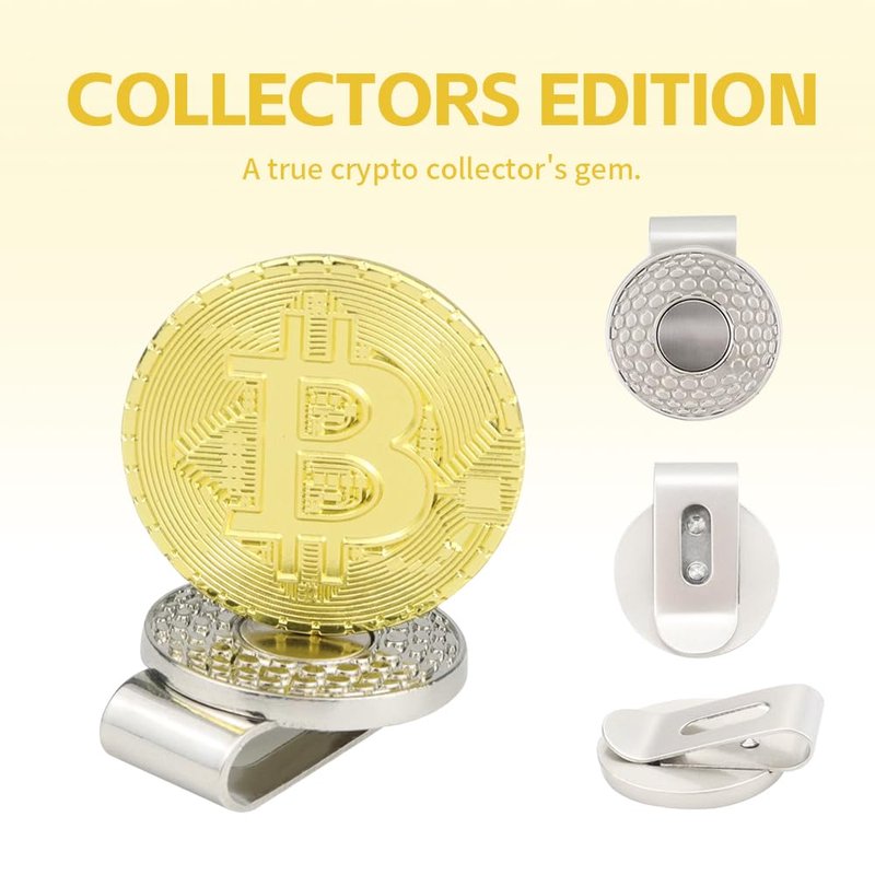 Scott Edward 2pcs Bitcoin Golf Ball Marker with Magnetic Hat Clip, Unique Golf Gift Ideas for Men and Women Golfer Golf Accessories Removable Attaches Easily to Golf Cap (Bitcoin & 2 Ball Markers)