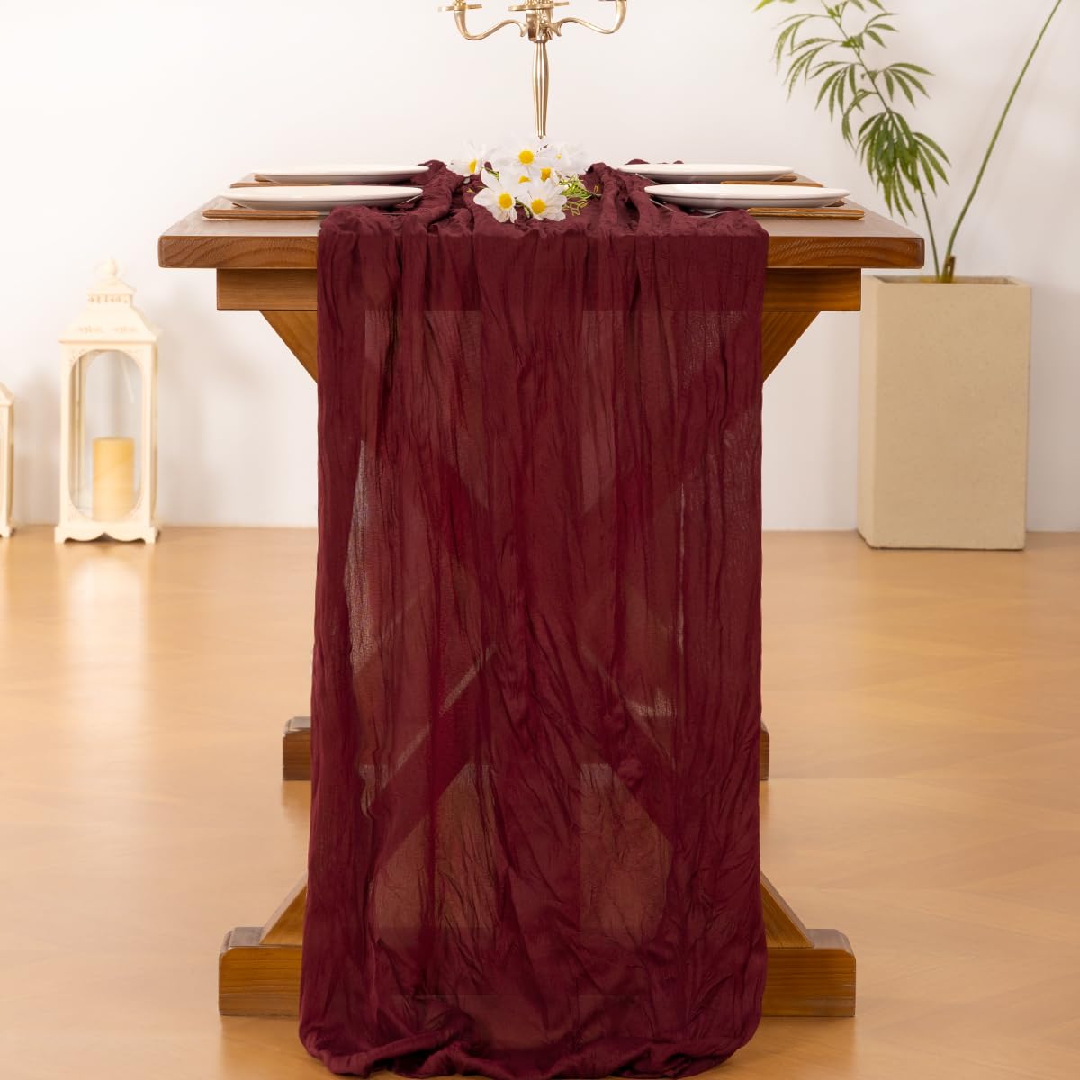 Socomi Burgundy Red Christmas Table Runner Cheesecloth Boho Rustic Gauze 120 inch 10FT Cheese Cloth Runner for Wedding Party Baby Shower Birthday Home Decor Holiday Decorations