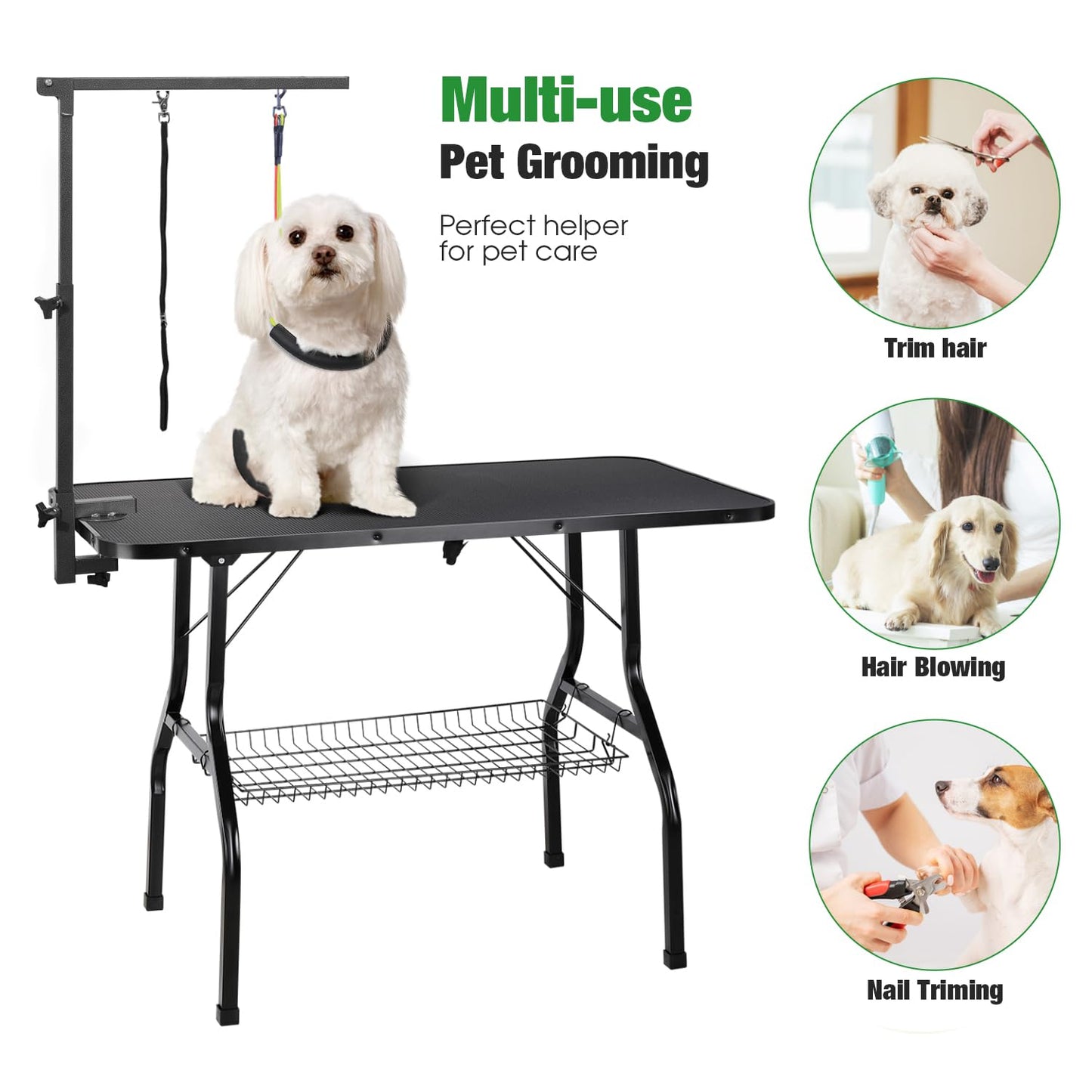 Urban Deco Dog Grooming Arm with Clamp Innovative Portable Two Grooming Arms - 33.5 inch Height Adjustable and Free Two No Sit Haunch Holder for Large and Small Dogs,Cats Grey