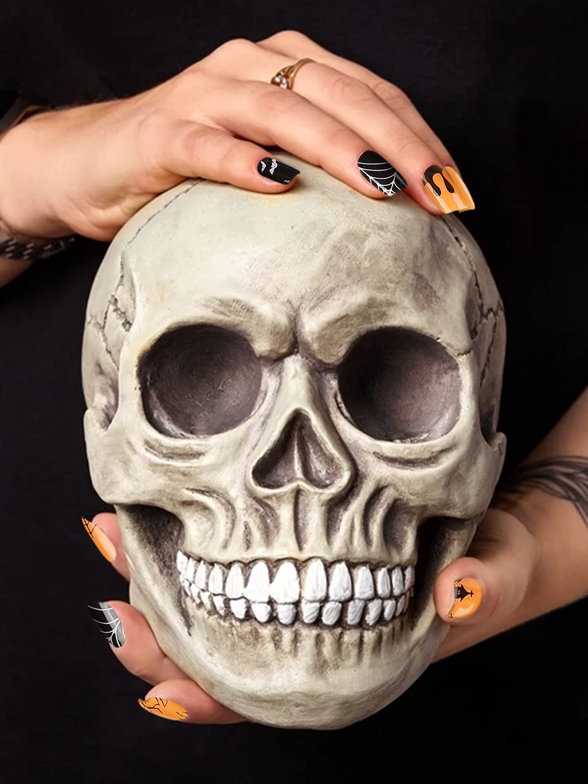 Halloween Cured Gel Nail Polish Strips, TOROKOM 20 Stickers Halloween Gel Nail Polish Stickers Full Wraps Nail Art Stickers Bat Spider Net Face Gel Stickers with Nail File and Stick