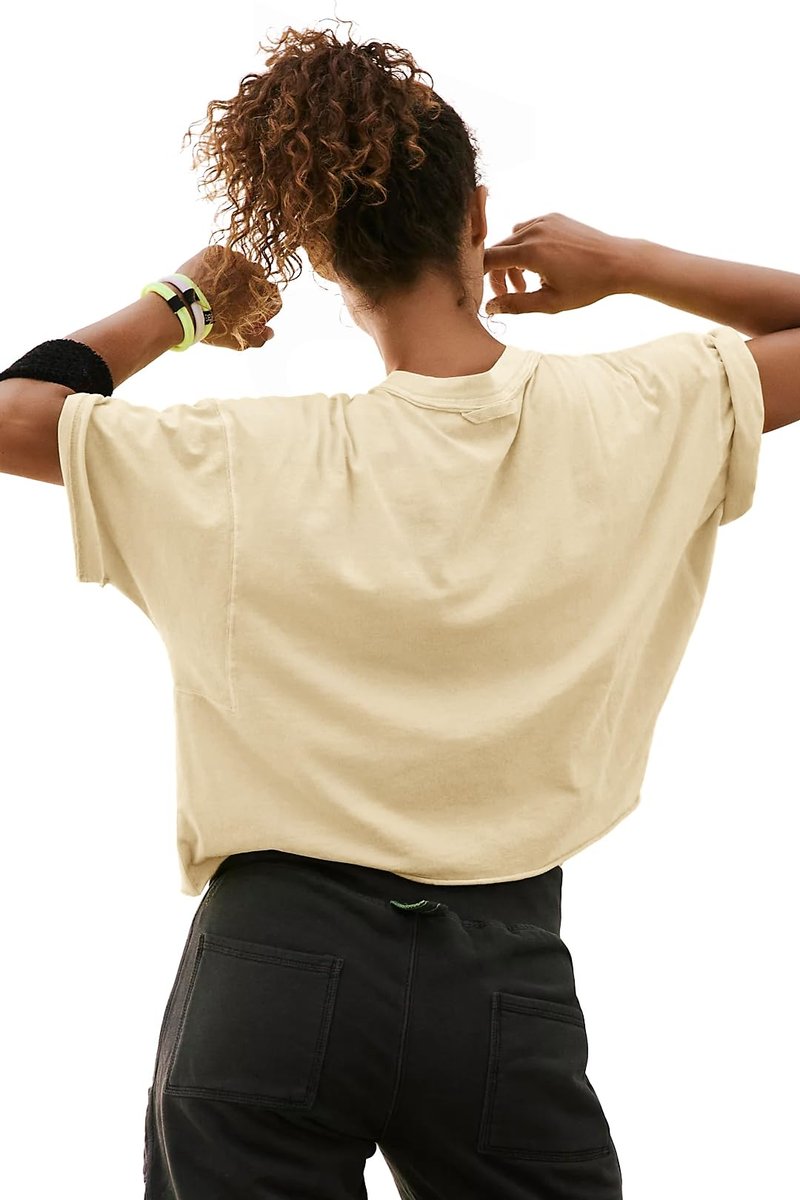 Trendy Solid Short Sleeve Long Crop Tops for Women Loose Ribbed Summer Womens Tops Casual Flowy Stretch Cotton Tees Athletic Running Yoga Sport Workout Tshirts Shirts for Teen Girls Light Yellow S