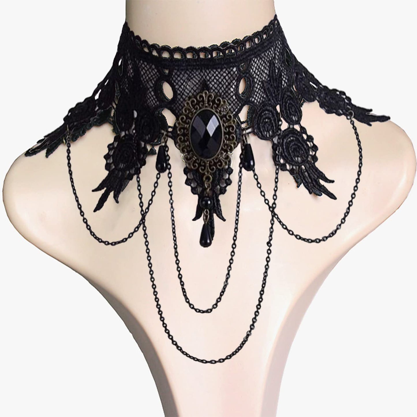 Faccubee 5 Pieces/Set Halloween Sexy Jewelry Women Lady Elegant Goth Gothic Steampunk Lace Choker Necklace Black Neck Chain Collar Statement with pendant Victorian Wedding Party Cosplay