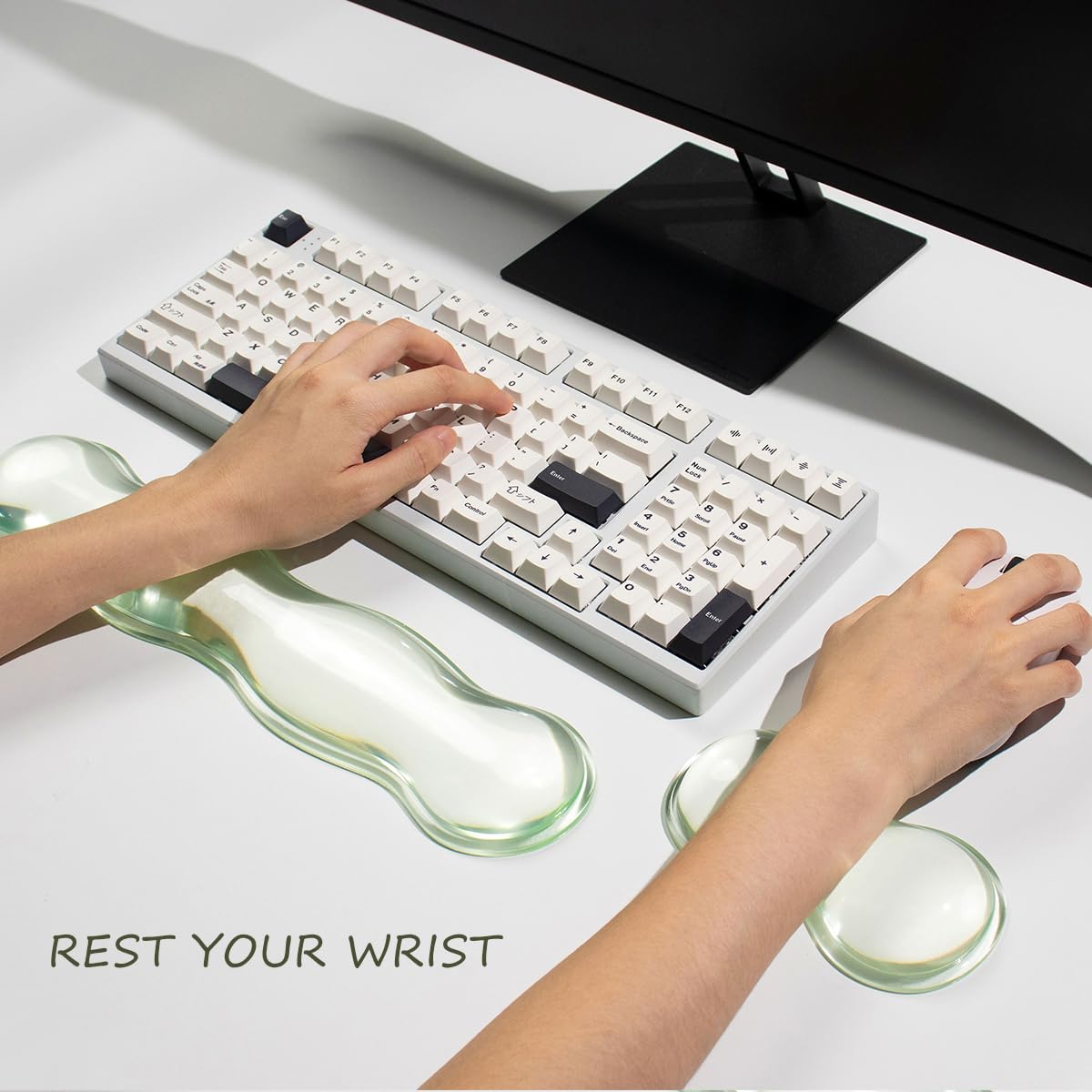 Clear Gel Wrist Rest for Keyboard and Mouse, Green Silicone Mouse Wrist Rest Set, Cute Ergonomic Wrist Rest for Keyboard 60%/75%(Green)