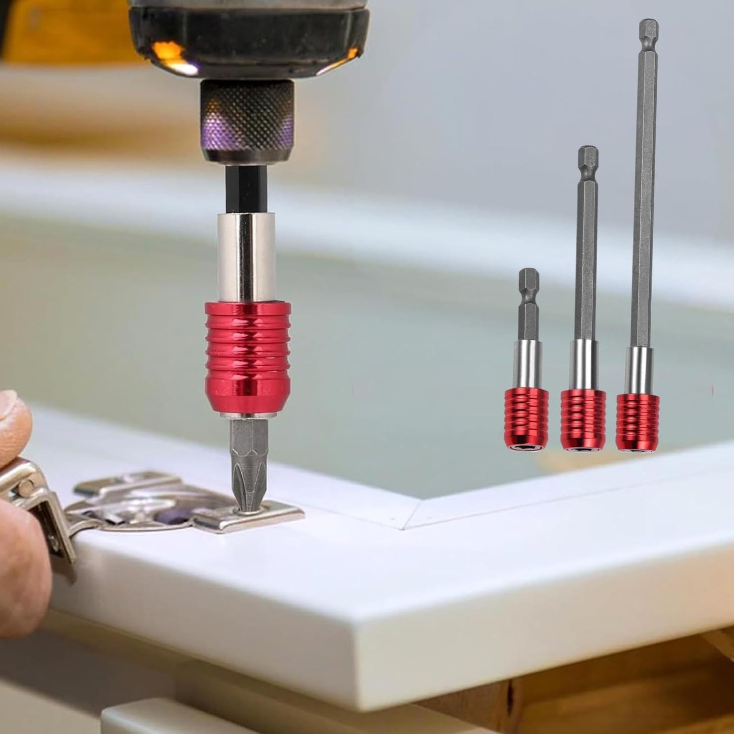 Magnetic Drill Bit Extension, 3 Pcs Bit Holder for Drill, High-Carbon Steel, Professional Tool Accessories for Home Improvement, 2.36"/3.93"/5.90", Red