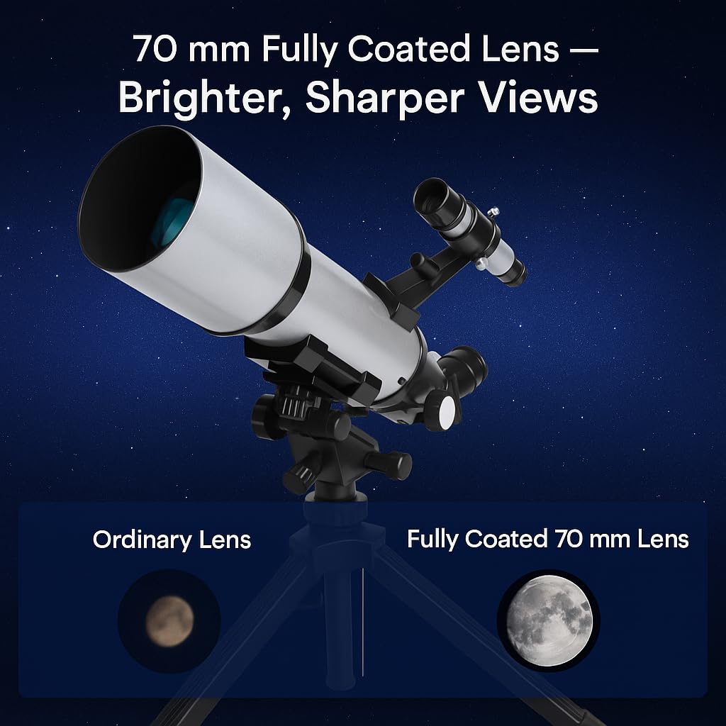 Barska Starwatcher Astronomical Refractor Telescope 300x Magnification for Beginners & Kids with Barlow Lens, 2 Interchangeable Eyepieces, Finder Scope, Table Top Tripod