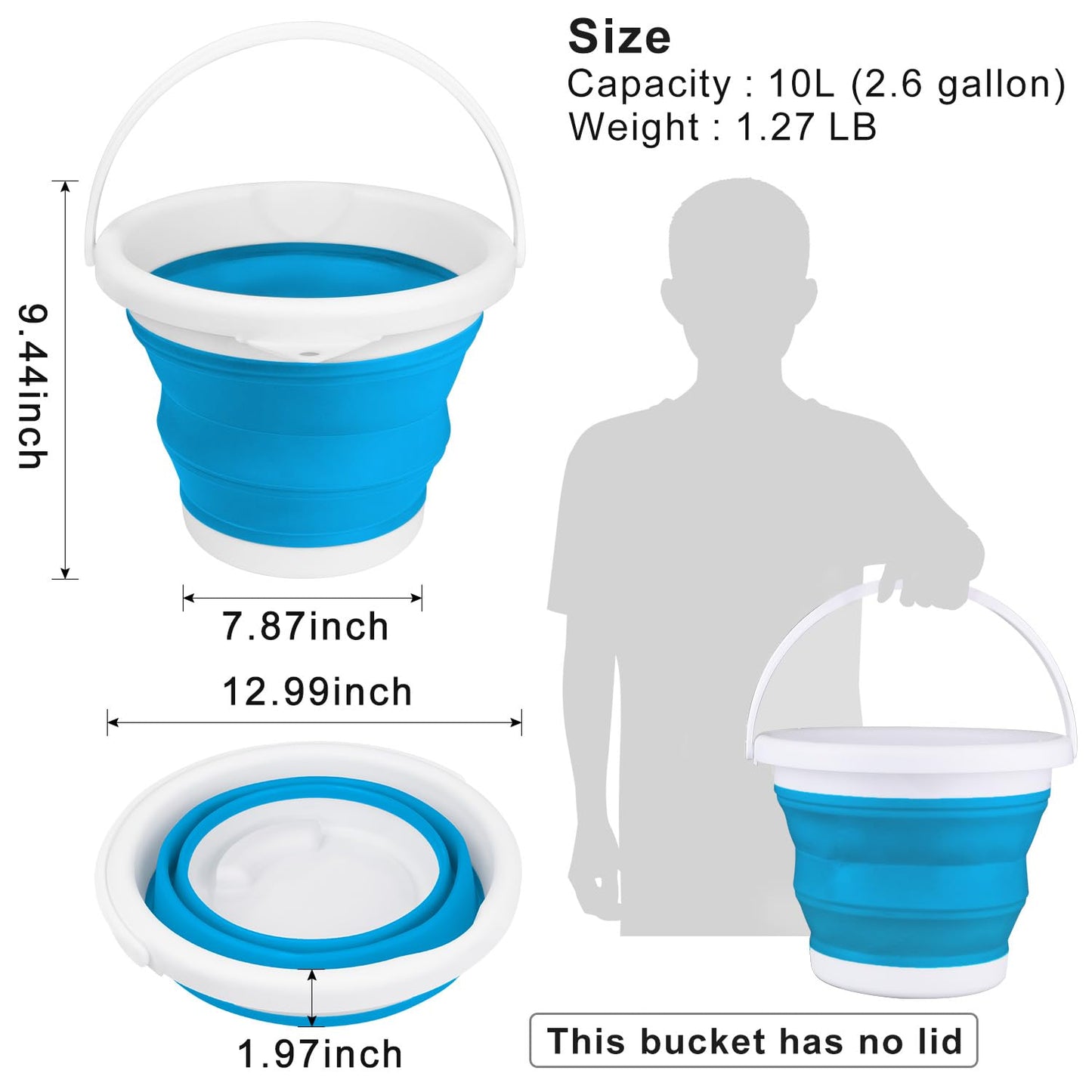 10L Collapsible Mop Bucket with Handle for Cleaning, Portable Car Wash Bucket Garden Cleaning Supplies, Ice Buckets for Parties Camping Fishing, Foldable Wash Basin Tub RV Accessories Household Use