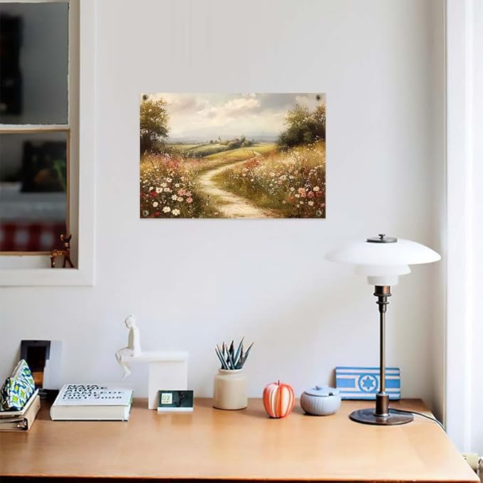 Yesad Wildflower Canvas Wall Art, Meadow with Flowers Painting Vintage Décor Nature Prints Rustic Pictures, Scenery Wall Decor for Living Room Bedroom Farmhouse (Unframed,24”x16”,Wildflower2)