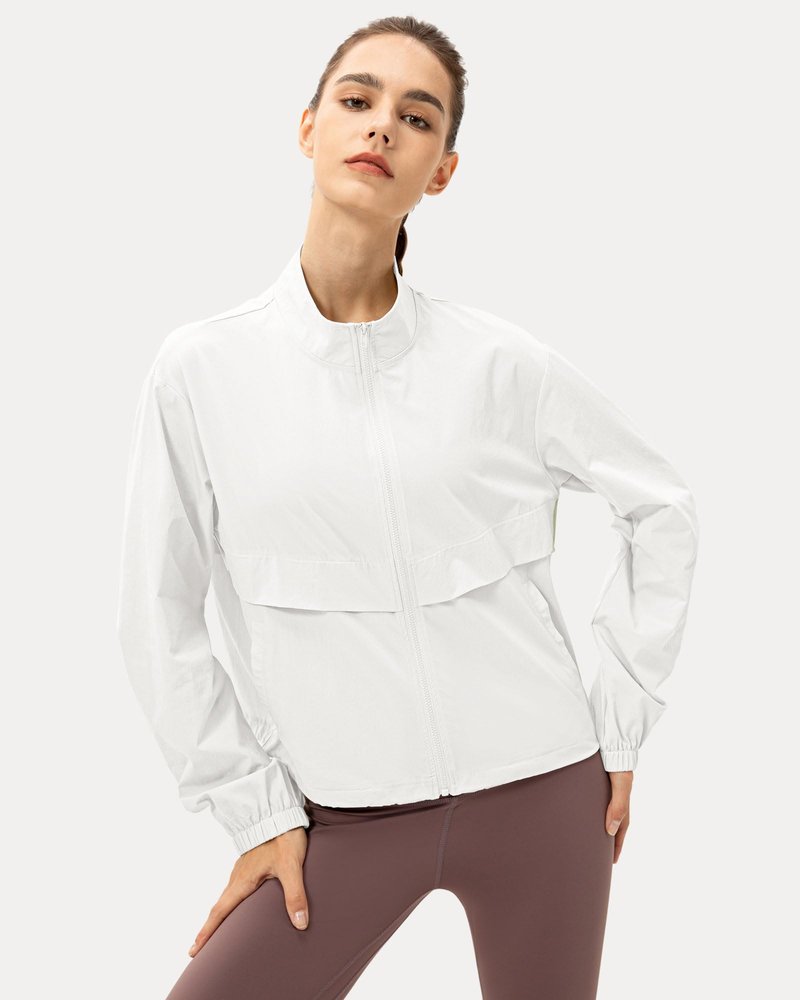 Locachy Women's Lightweight Zip Up Athletic Jacket Stand Collar Windproof Sun Protection Workout Outdoor Jacket White XS