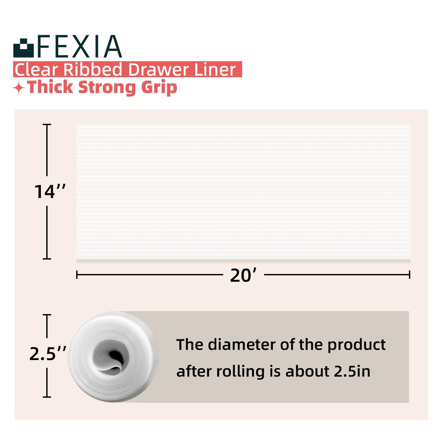 FEXIA Shelf Liners for Kitchen Cabinets Non-Slip Drawer Liner 14 Inches x 20 FT Waterproof & Oil-Proof Non Adhesive Durable Material Fridge Liner for Shelves