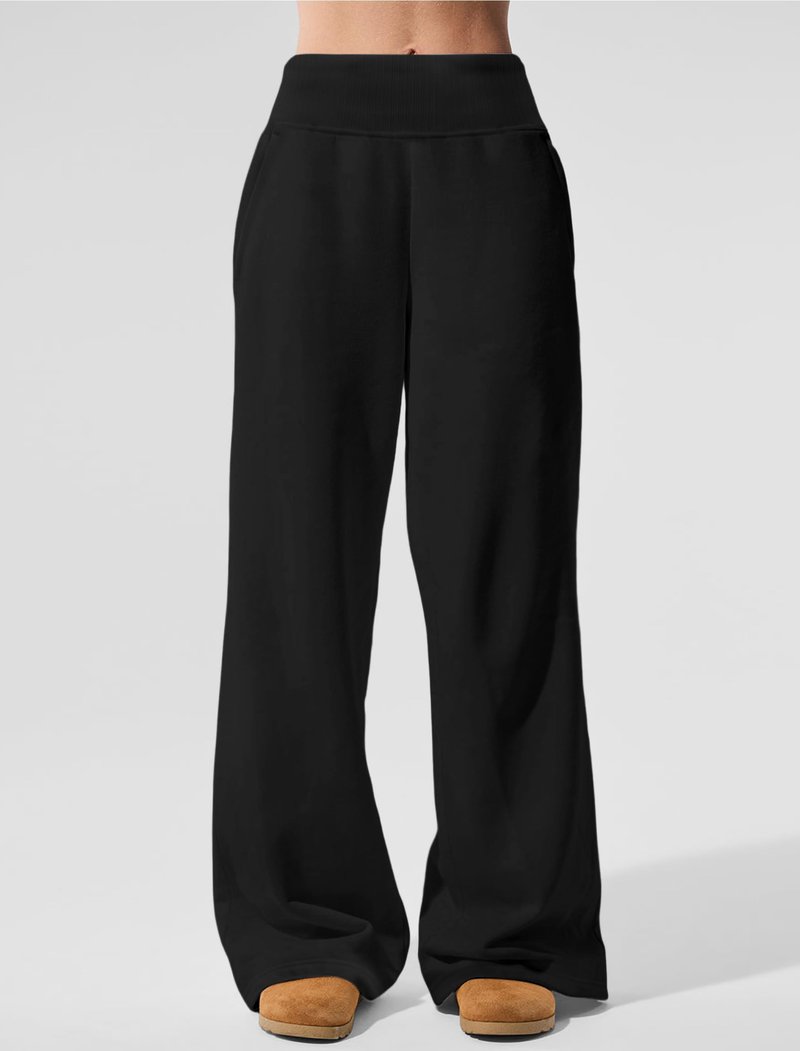 IWD Wide Leg Sweatpants Women High Waist Fleece Lined Sweat Pants Baggy Straight Athletic Pants with Pockets Black, Medium