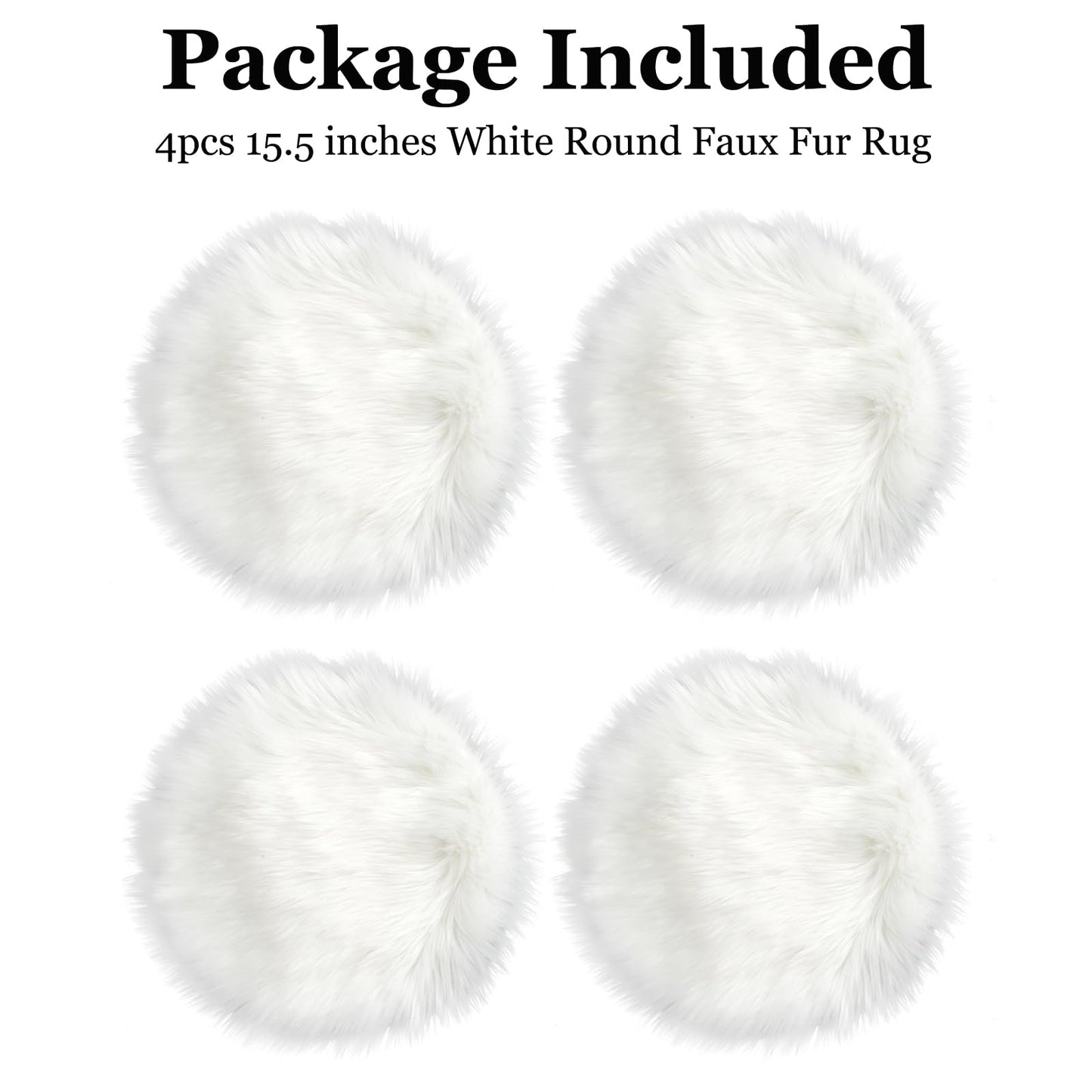 IVON 4pcs 15.5'' White Round Faux Fur Rug, Fluffy Soft Rug Cushion for Chair, Background for Nail Desk Photos
