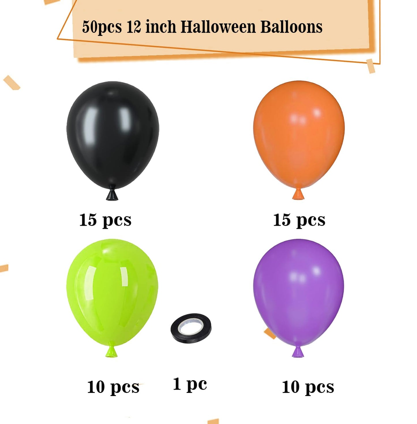 Halloween Balloons, 50pcs 12 inch Orange Black Green Purple Balloons for Halloween Theme Party Supplies Birthday Party Decorations