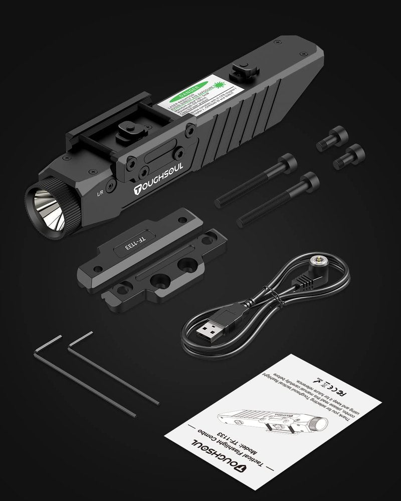 TOUGHSOUL Tactical Flashlight Green Laser Sight Combo, 1750 Lumen Picatinny Rail MLOK Mounted Rechargeable Rifle Flashlight (Green Laser)