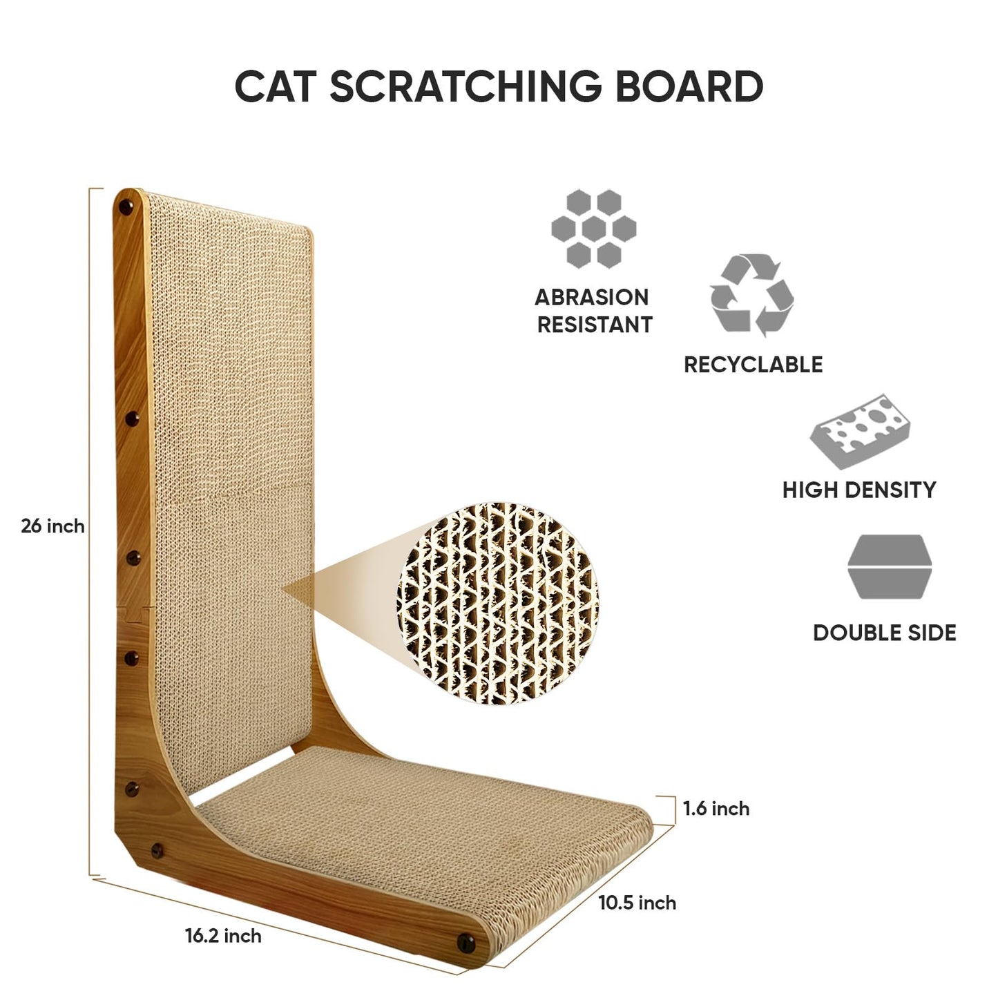 AGYM Cat Scratcher, 26 inch L Shape Cat Scratching Pad for Indoor Cats, Durable Sustainable Cardboard Scratcher with Box, Recyclable Vertical Cat Scratch Pad to Protect Furniture, Large