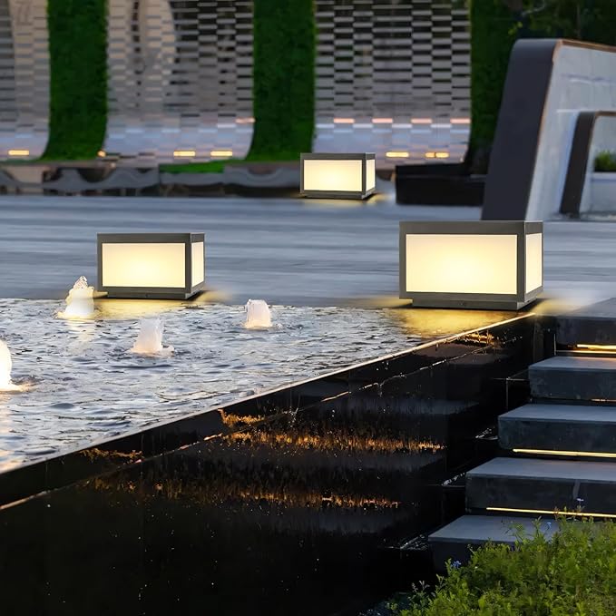 Outdoor Solar Post Light, Solar Column Lights, Pillar Lights LED Fence Deck Cap Lamp for Flat Surface Patio Garden Decoration, Modern Pillar Lamp with IP65 Waterproof Light Source(10"x10")