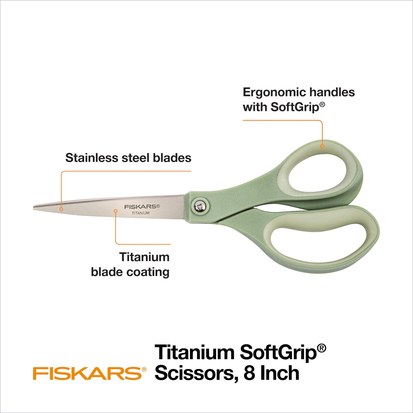 Fiskars SoftGrip Titanium Scissors - Contoured Performance All Purpose - 8" Titanium - Straight Paper Scissors for Office, and Arts and Crafts - 3-Count