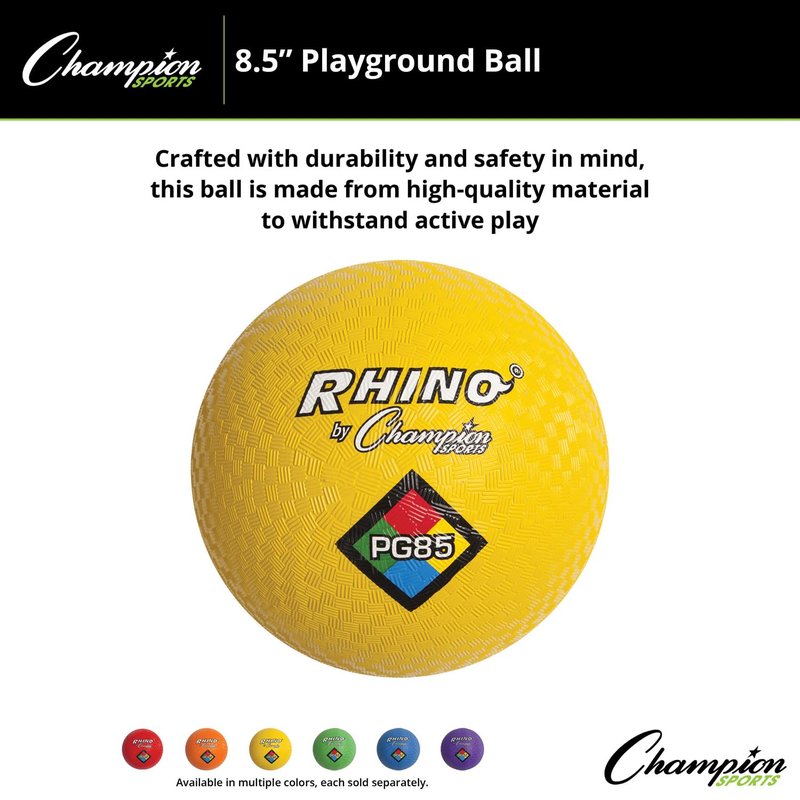 Champion Sports Rhino Playground Balls 8.5"D - Two Ply, Nylon Wound, YELLOW
