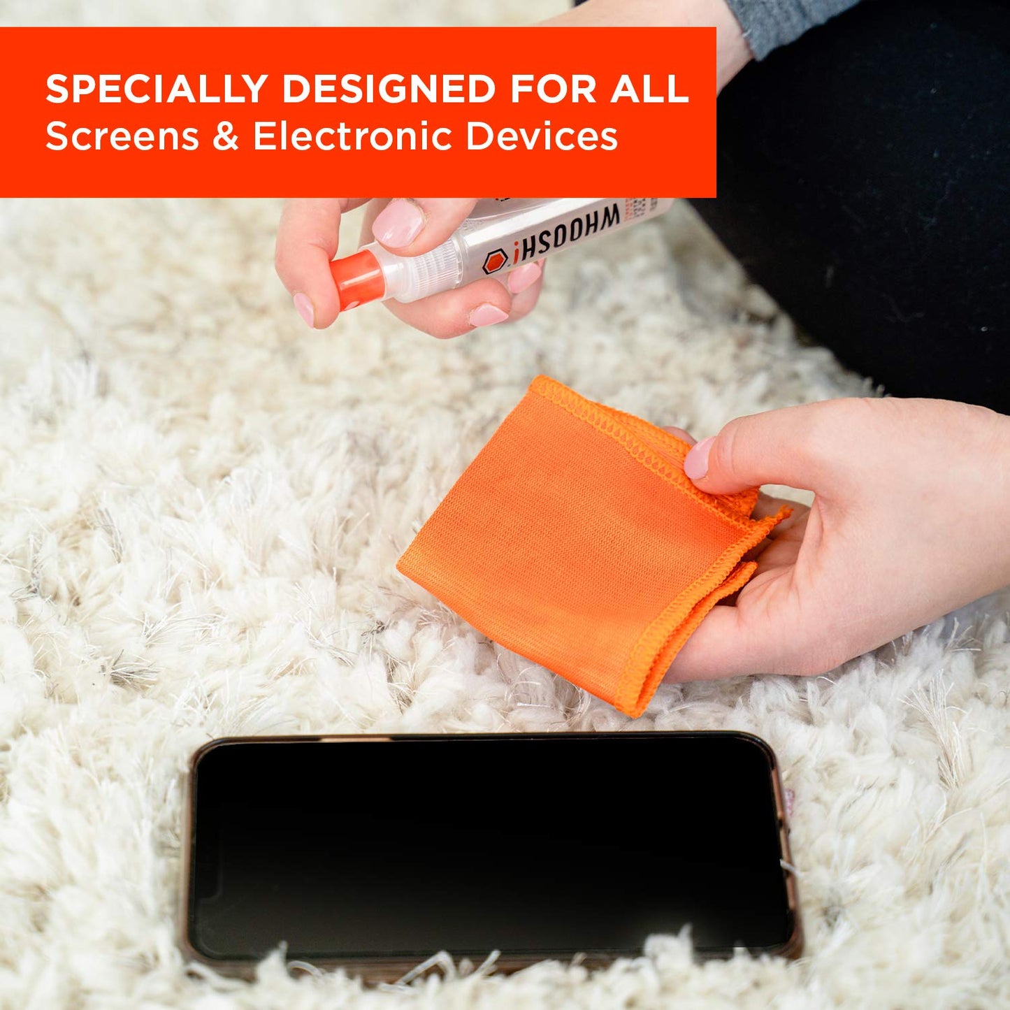 WHOOSH! Screen Shine Go MacBook Screen Cleaner - 30 mL Pocket-Sized, Travel Approved Bottle with Microfiber Cloth - Powerful, Streak-Free Cleaning for Car Screens, Laptop, Glasses, Phone Cleaning Kit
