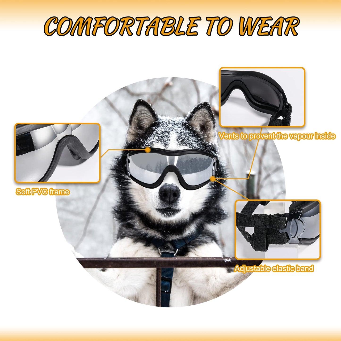 NVTED Dog Sunglasses Dog Goggles, UV Protection Wind Protection Dust Protection Fog Protection Pet Glasses Eye Wear Protection with Adjustable Strap for Medium or Large Dog (Pack of 1)