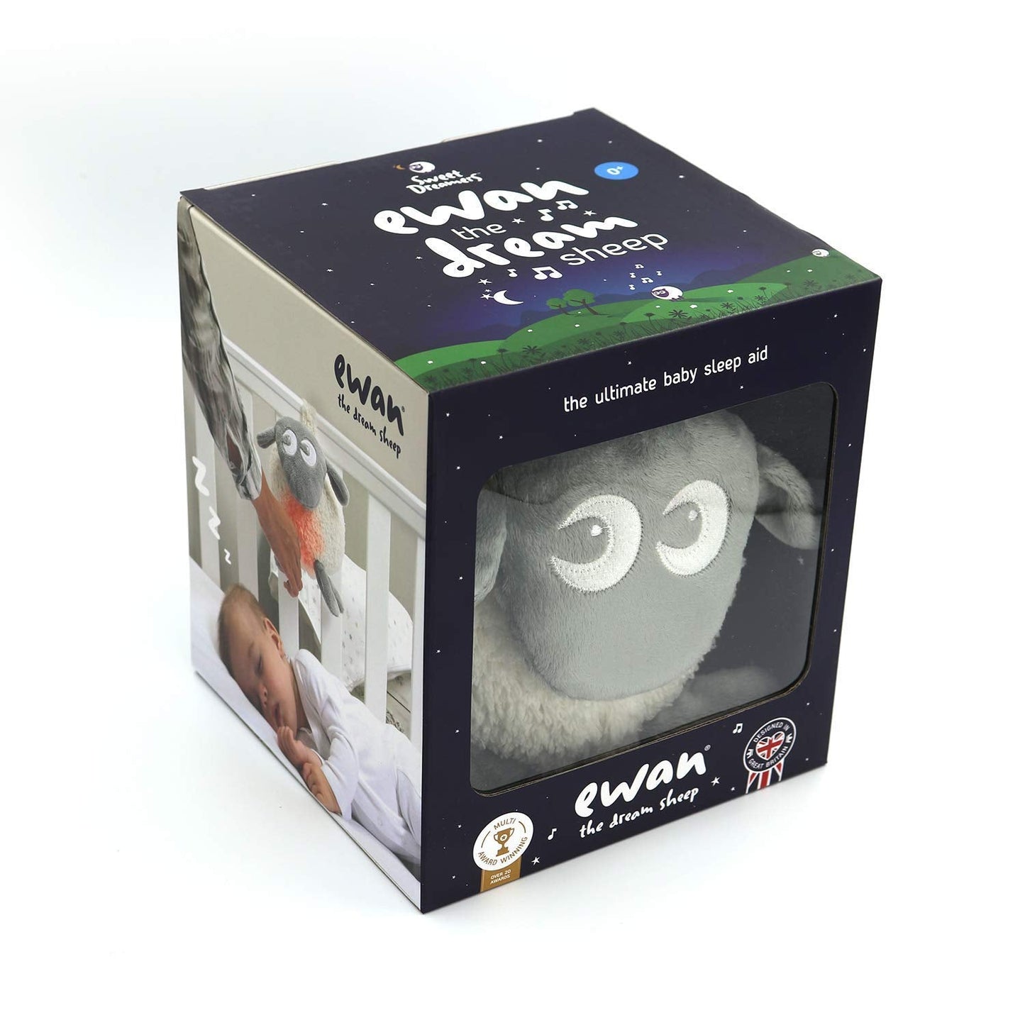 Sweet Dreamers, Ewan The Dream Sheep, Grey - Baby White/Pink Noise Machine and Sleep Aid with Night Light
