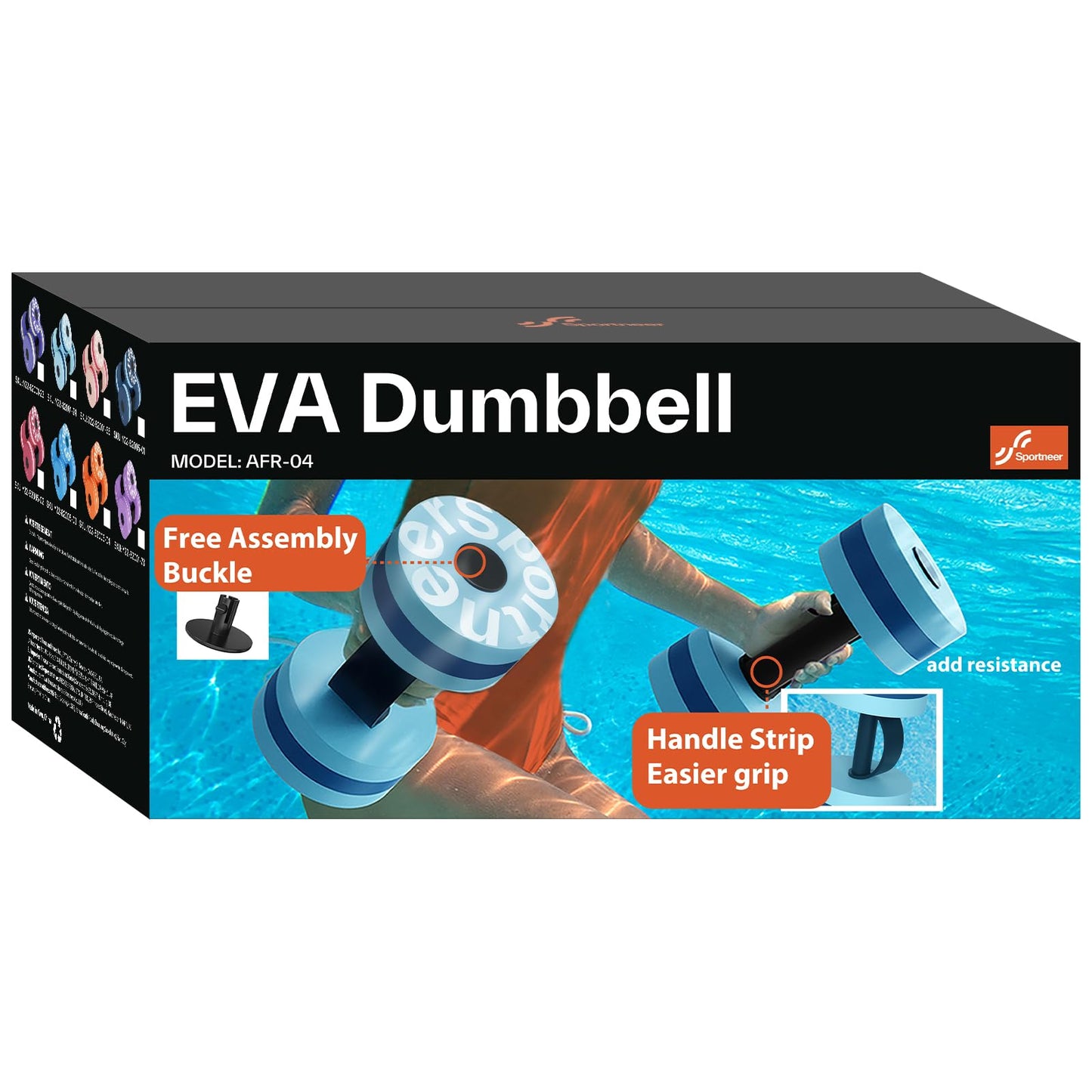 Sportneer Water Weights Aquatic Dumbbells: Pool Exercise Dumbbell Set of 2 EVA Foam Pool Weights with Handle Strip Aquatic Exercise Equipment for Water Aerobics Orange Pinstripe