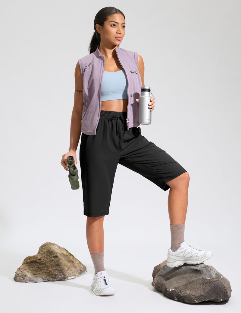 G Gradual Women's 13" Long Hiking Shorts with Zipper Pocket Lightweight Quick Dry Knee Length Bermuda Shorts for Women