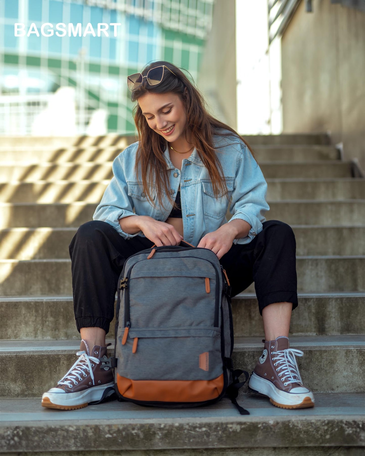 BAGSMART Compression Travel Backpack, 40L Expandable Airline Approved Carry On Backpack with Packing Cubes, Water Resistant Weekender Backpack Fits 17 Inch laptop, Luggage Daypack with Shoe Bag, Grey