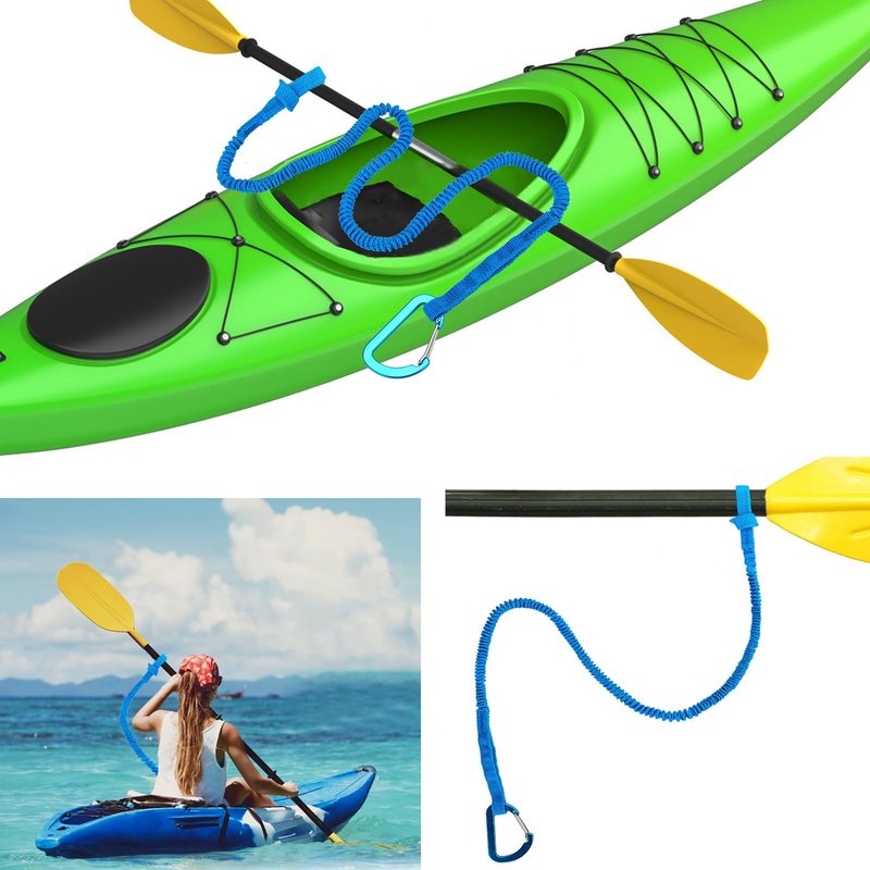MOOCY Kayak Paddle Leash, 3-7 ft Stretchable Strap Lanyard for SUP, Canoeing, Fishing Accessories - Secure Bungee Rod Holder Tether(Black, 2 Pack)