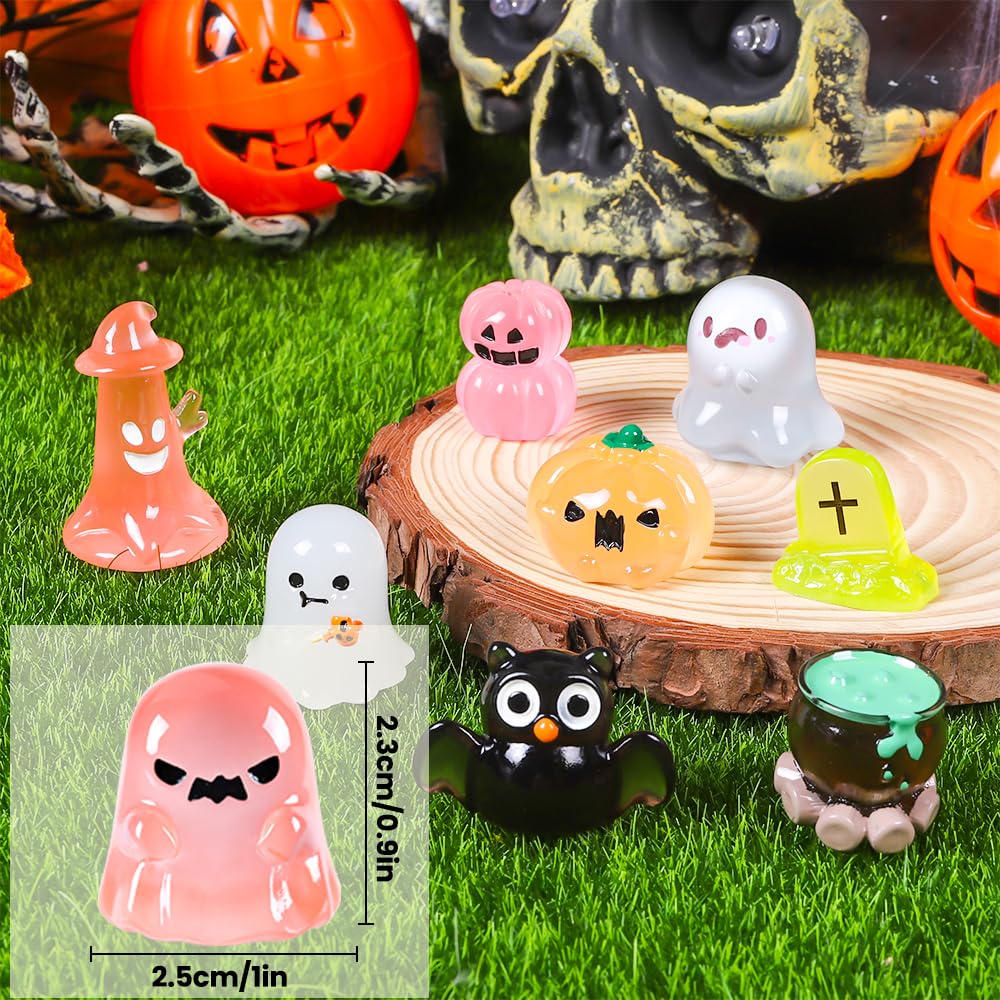 DIYDEC 32PCS Halloween Luminous Mini Figures - 32 Styles Glow in The Dark Tiny Resin Miniatures - Pumpkin Skull for Party Favors, Bag Fillers, Garden, Dollhouse Decor