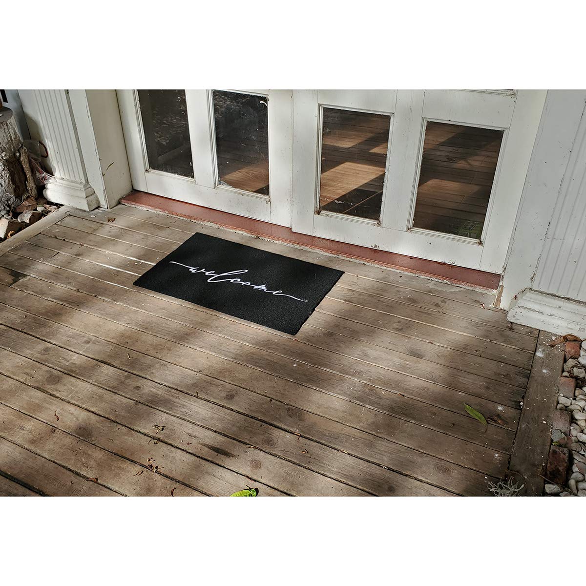 AAZZKANG Welcome Mat Outdoor Indoor Front Door Mats with Non Slip Rubber Back Easy to Clean Low Profile Entrance Doormat for Porch Home Office Patio Living Room High Traffic Areas Black