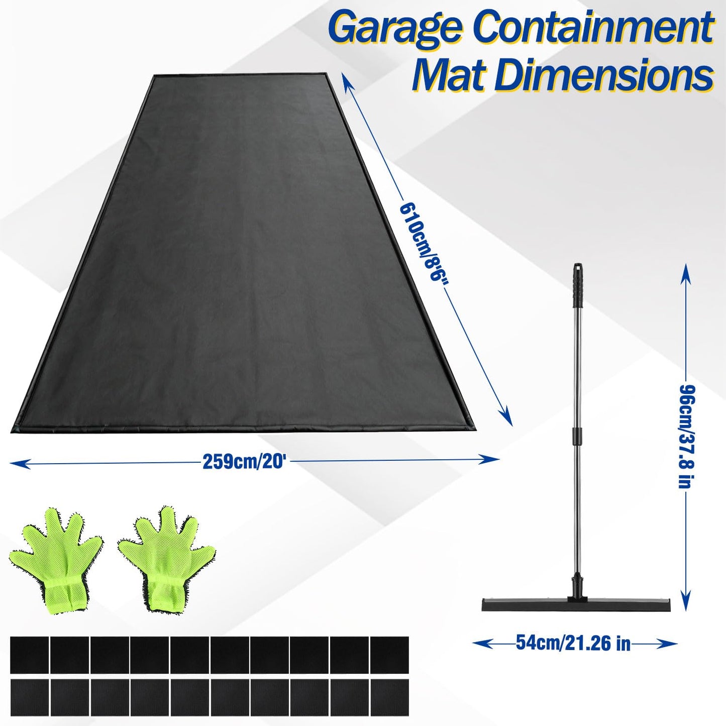 Bamgoten (8'6"× 20')Garage Mats for Floor,1.2-Inch PVC Raised Edges for Cars SUVs Trucks for Residential Garages, Parking Lots, Warehouses and Repair Shops, Includes Gloves, Scraper, and Velcro Straps